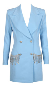 V-Neck BOTTOM Jacket Dress In Blue